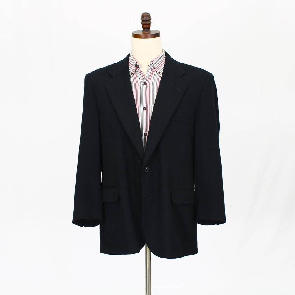 Vintage 1980s 46S Black Solid 2-Button Sport Coat Blazer Jacket P418